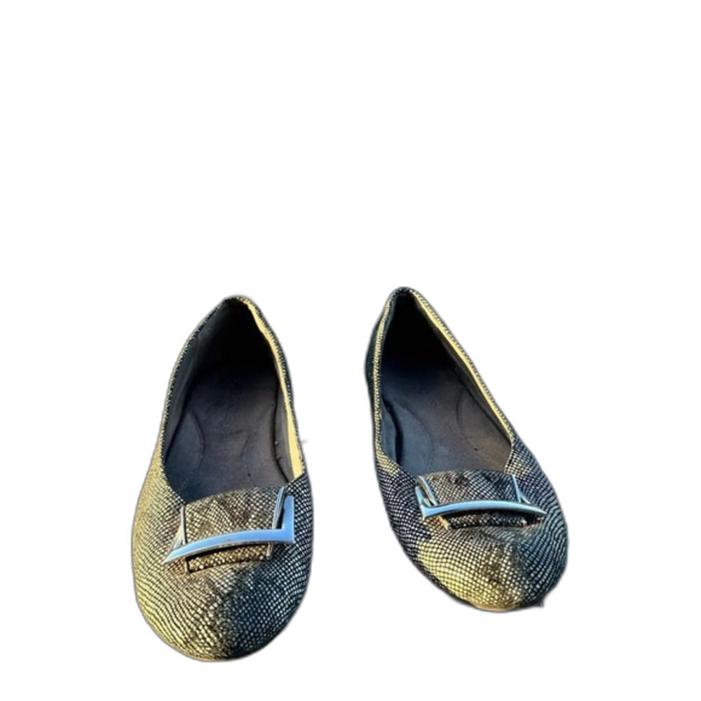 Aerosoles Gray Snakeskin Flats 7M Silver Buckle Comfort Wedge Businesscore Chic